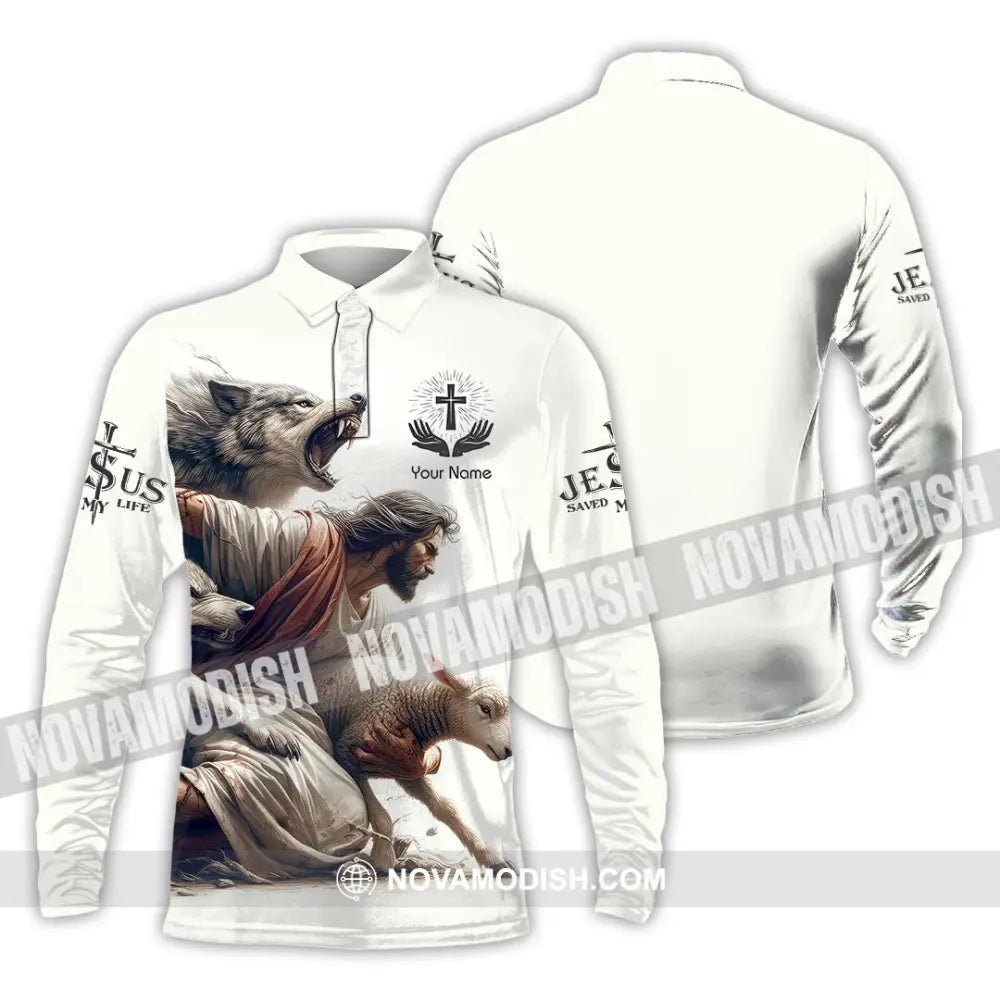Unisex Shirt - Custom Name Shirt Jesus Saved My Life Long Sleeve Polo / S T-shirt