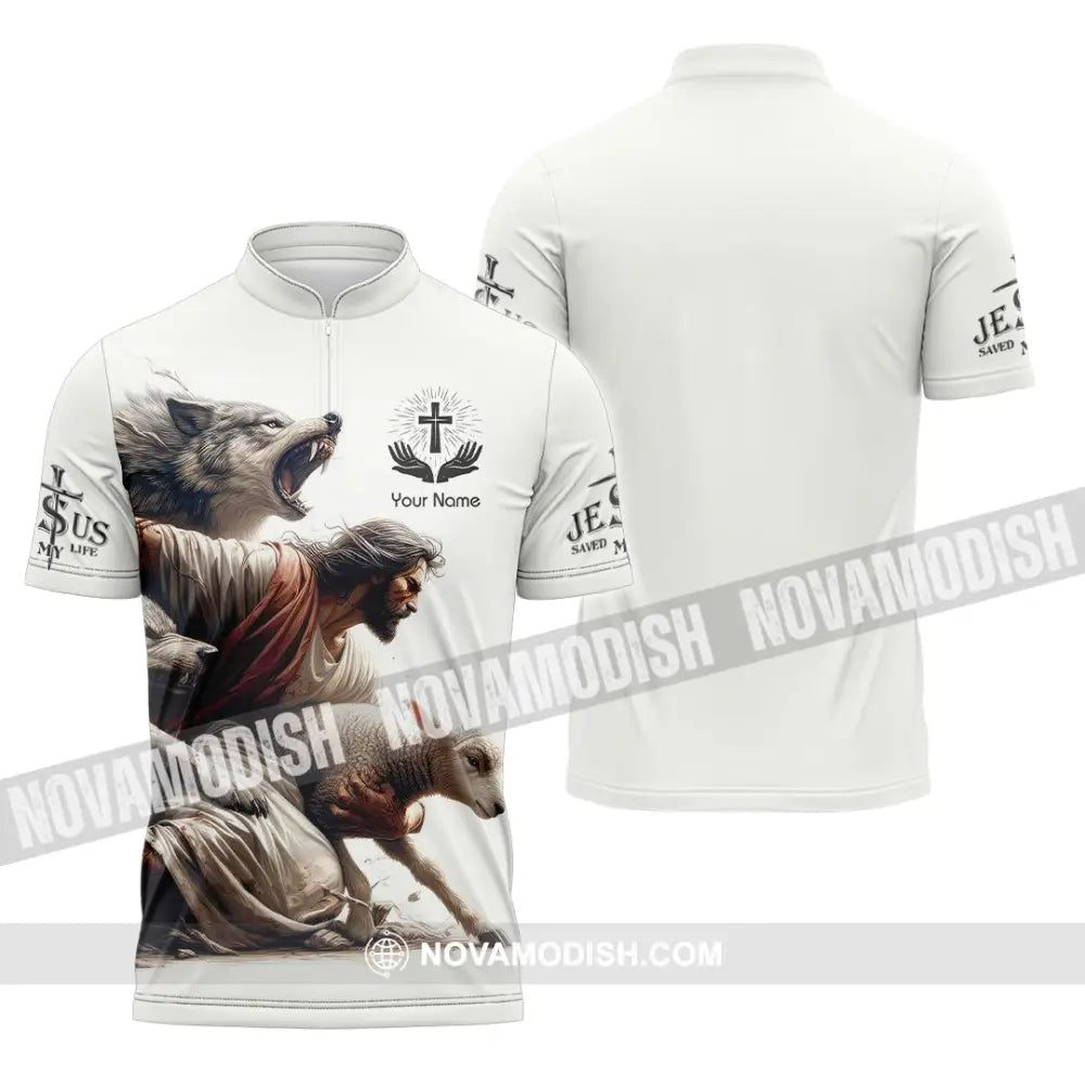 Unisex Shirt - Custom Name Shirt Jesus Saved My Life Zipper Polo Shirt / S T-shirt