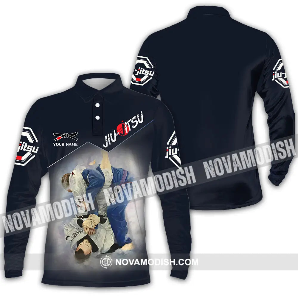Unisex Shirt - Custom Name Jiu Jitsu Fighter Shirt Long Sleeve Polo / S T-shirt