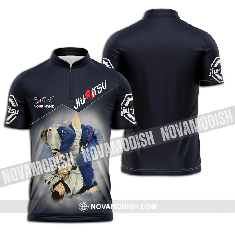 Unisex Shirt - Custom Name Jiu Jitsu Fighter Shirt Zipper Polo Shirt / S T-shirt