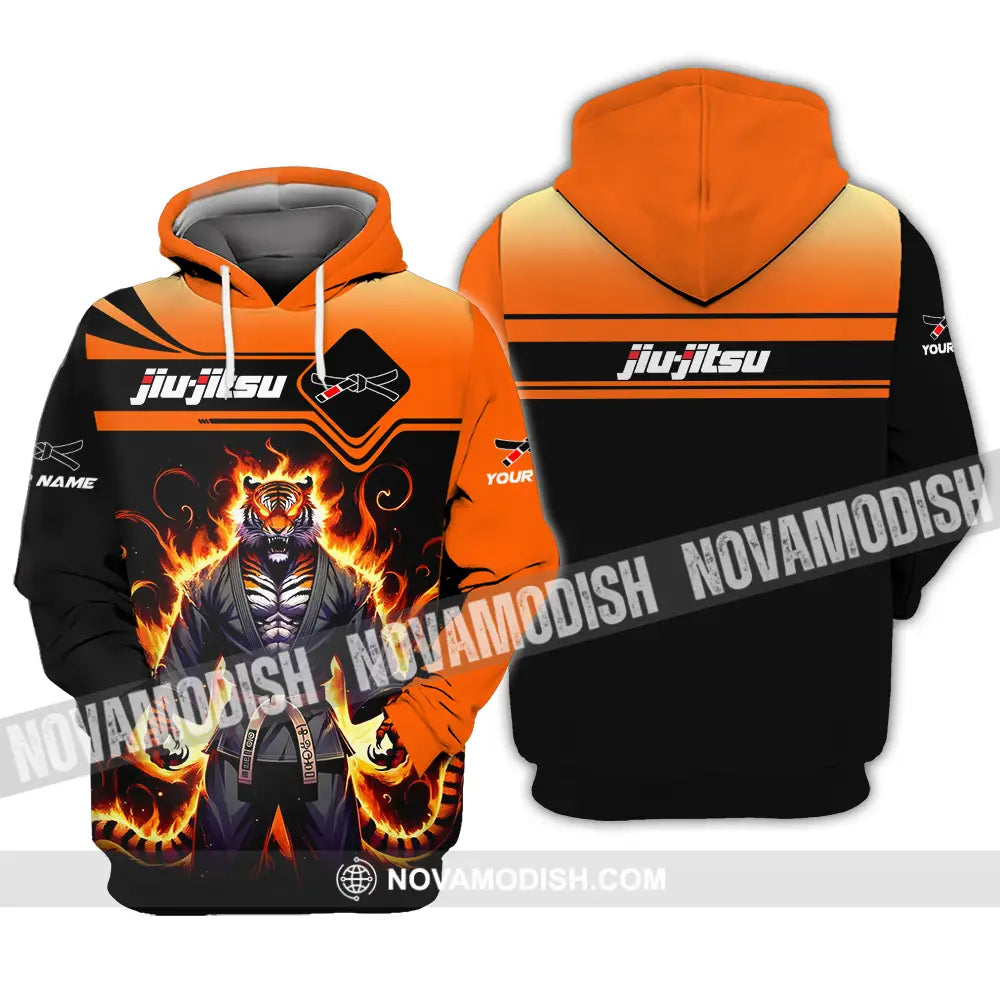 Unisex Shirt - Custom Name Jiu Jitsu Fire Tiger Shirt Hoodie / S T-shirt
