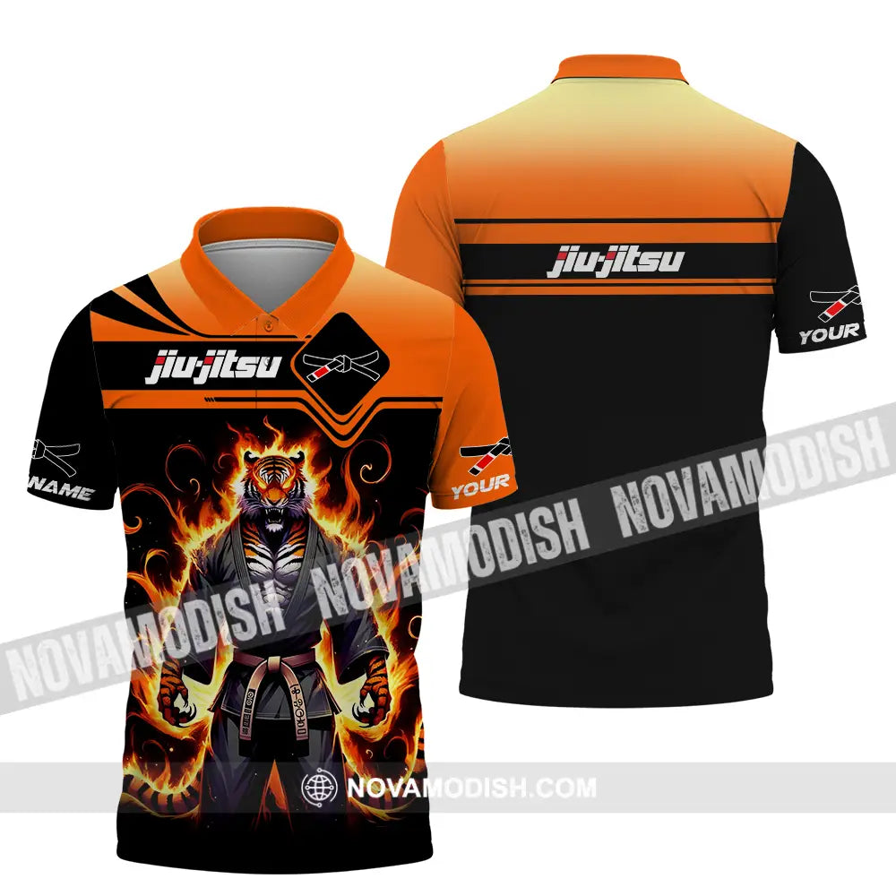 Unisex Shirt - Custom Name Jiu Jitsu Fire Tiger Shirt Polo Shirt / S T-shirt