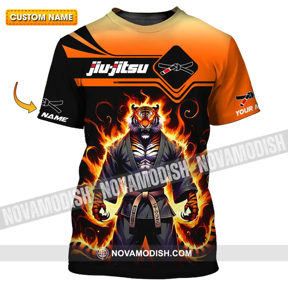 Unisex Shirt - Custom Name Jiu Jitsu Fire Tiger Shirt T-shirt