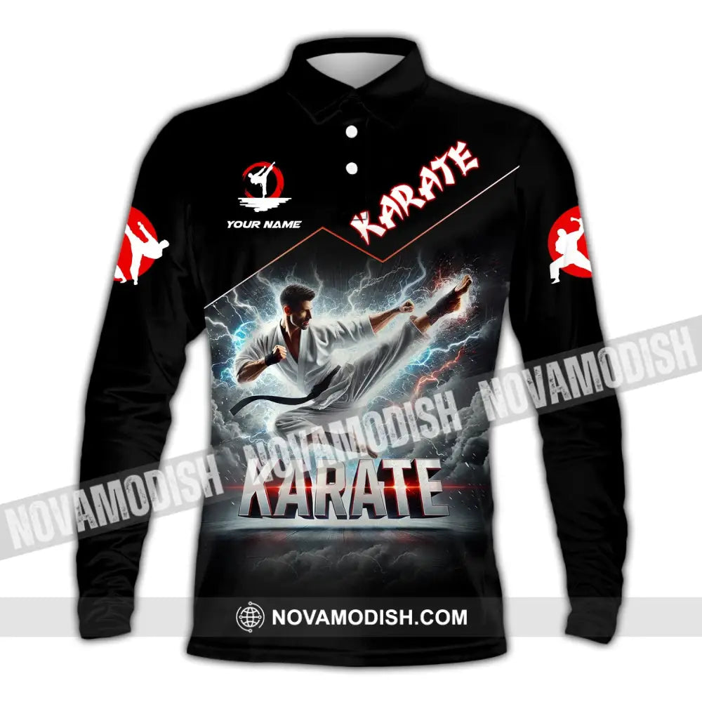 Unisex Shirt - Custom Name Karate Long Sleeve Polo / S T-Shirt