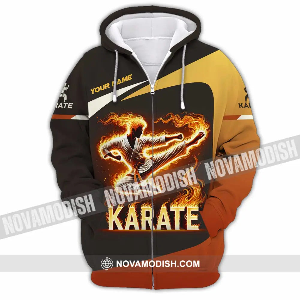 Unisex Shirt Custom Name Karate Polo Long Sleeve Zipper Hoodie / S T-Shirt