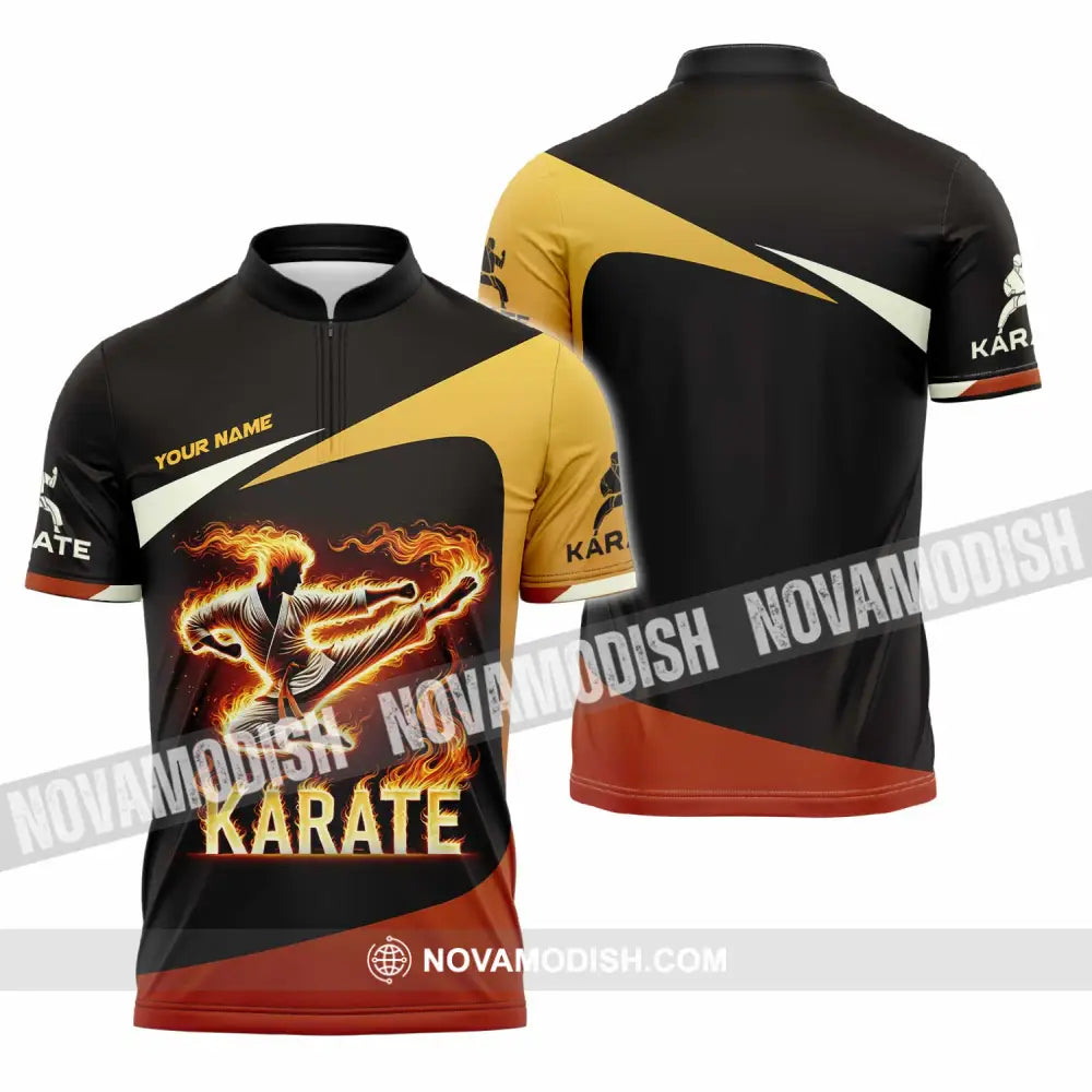 Unisex Shirt Custom Name Karate Polo Long Sleeve Zipper / S T-Shirt