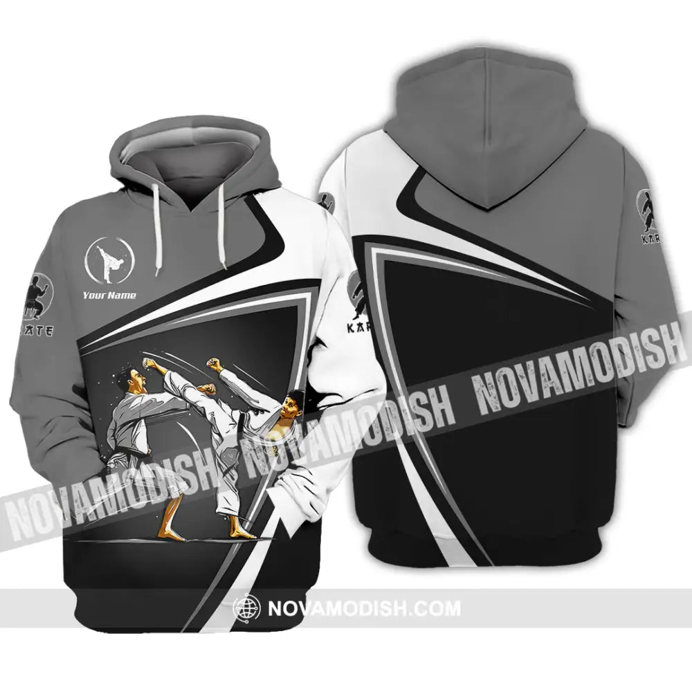 Unisex Shirt - Custom Name Karate Sport Shirt Grey Fighter Hoodie / S T-shirt