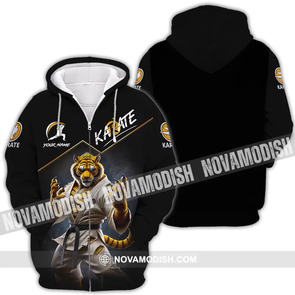 Unisex Shirt - Custom Name Karate Shirt Tiger Zipper Hoodie / S T-shirt