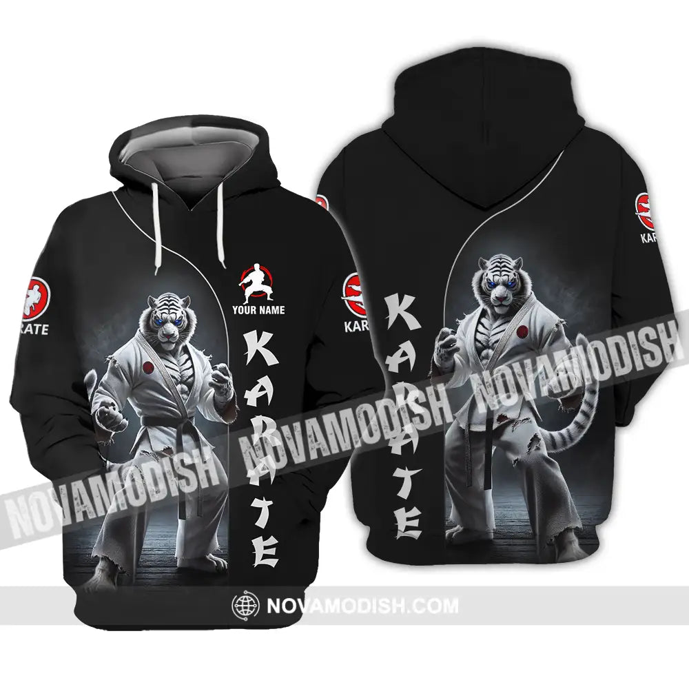 Unisex Shirt - Custom Name Karate Shirt White Tiger Hoodie / S T-shirt