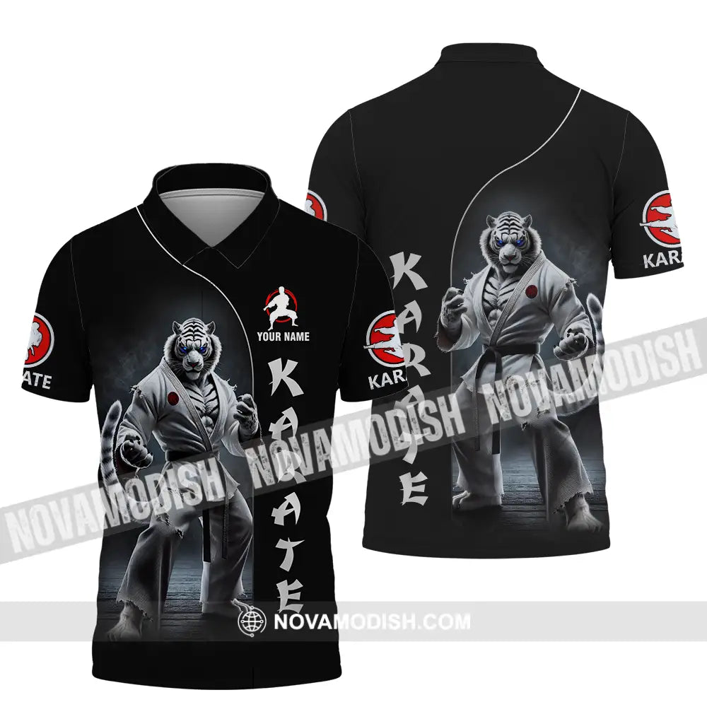 Unisex Shirt - Custom Name Karate Shirt White Tiger Polo Shirt / S T-shirt