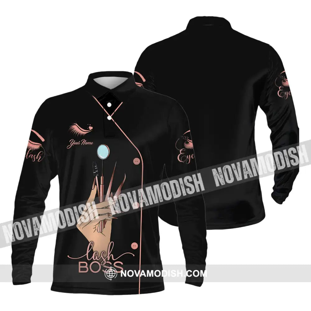 Unisex Shirt - Custom Name Lash Boss Shirt Long Sleeve Polo / S T-shirt