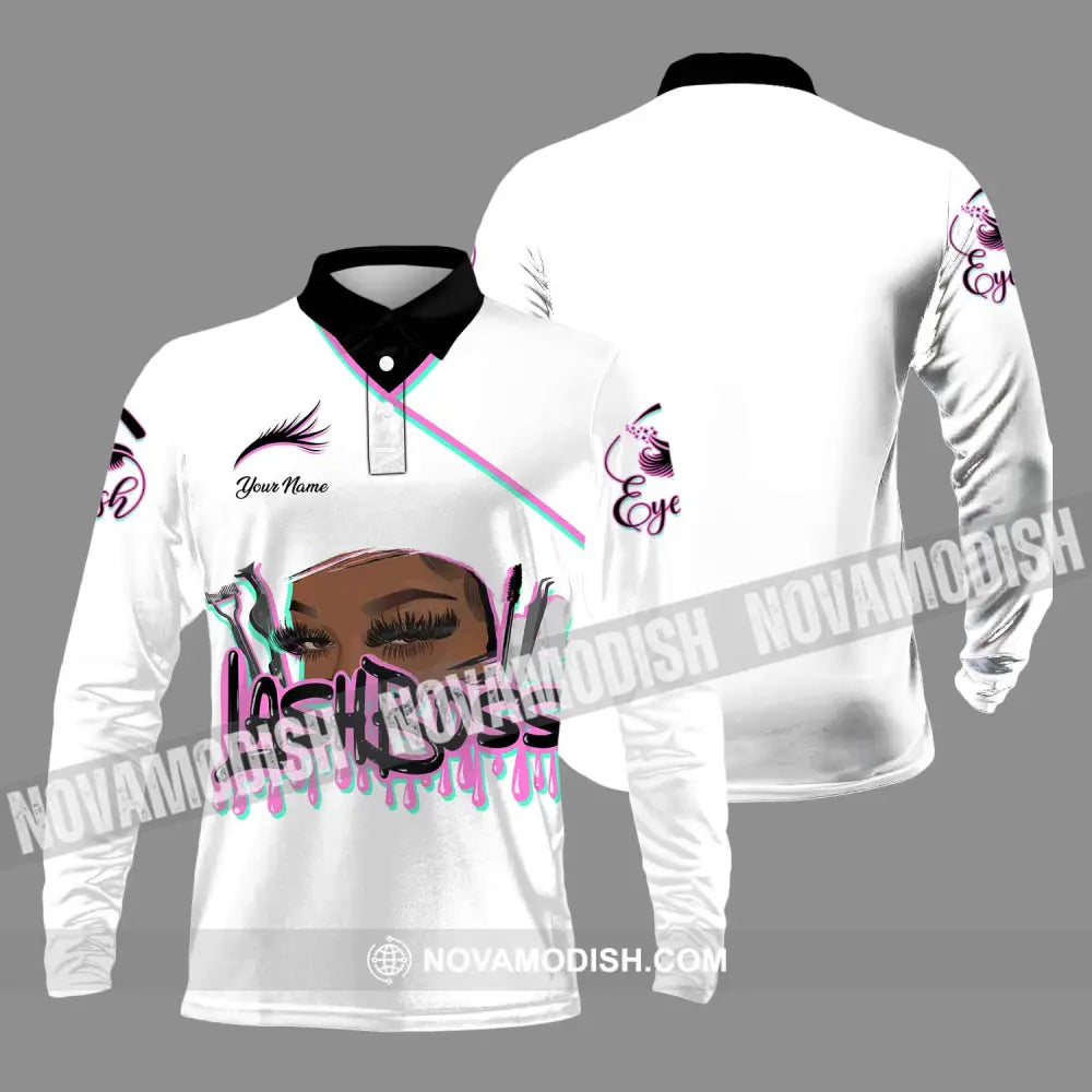 Unisex Shirt - Custom Name Lash Boss Shirt Long Sleeve Polo / S T-shirt