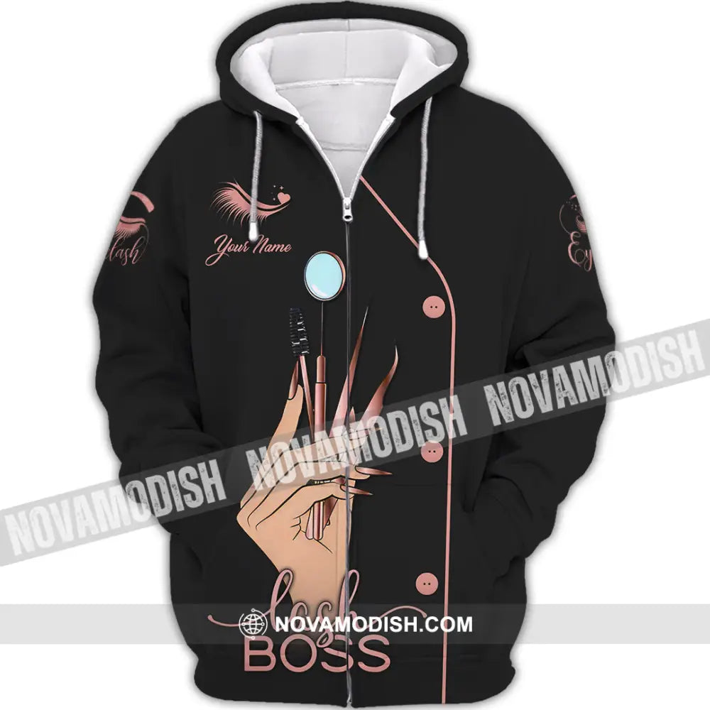 Unisex Shirt - Custom Name Lash Boss Shirt Zipper Hoodie / S T-shirt