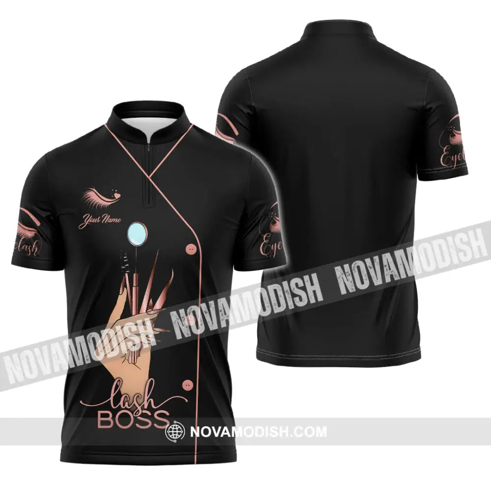 Unisex Shirt - Custom Name Lash Boss Shirt Zipper Polo Shirt / S T-shirt