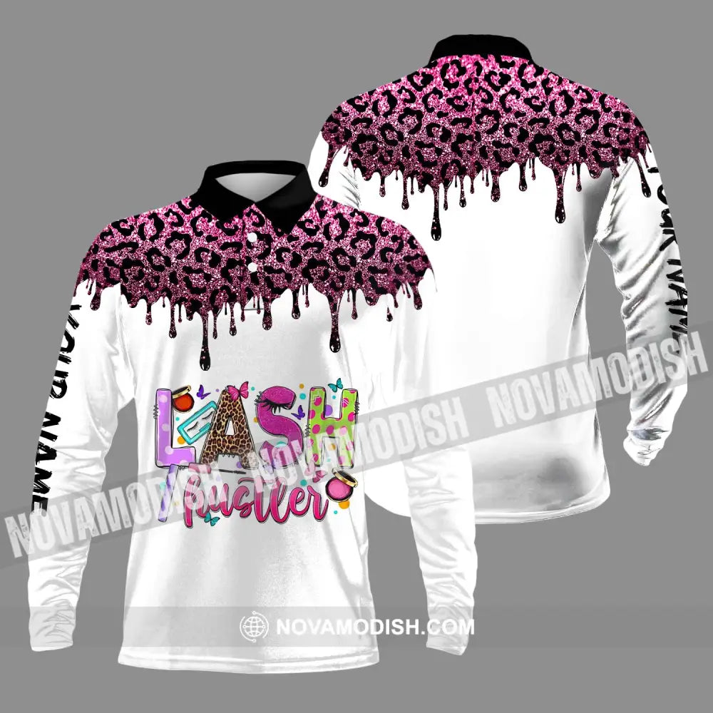 Unisex Shirt - Custom Name Shirt Lash Hustler Long Sleeve Polo / S T-shirt