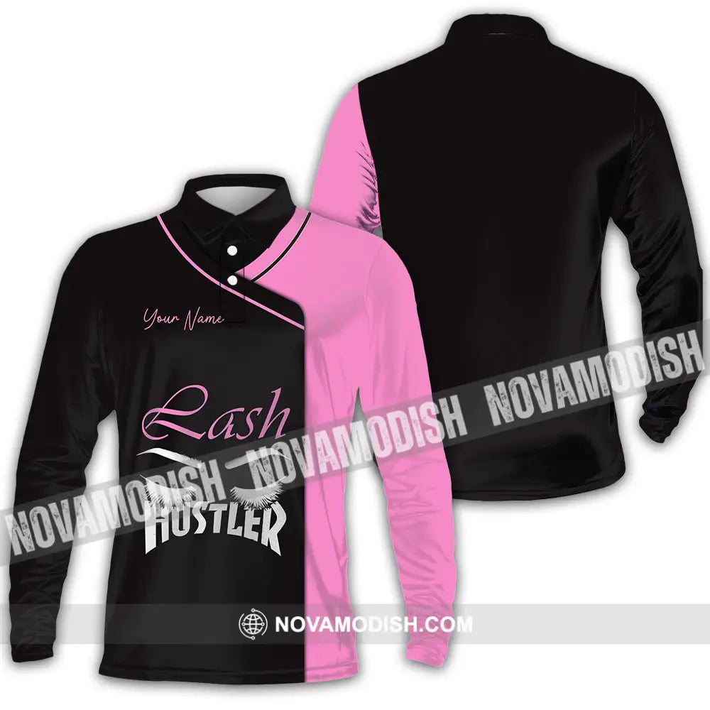 Unisex Shirt - Custom Name Shirt Lash Hustler Long Sleeve Polo / S T-shirt