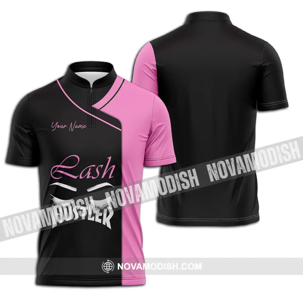 Unisex Shirt - Custom Name Shirt Lash Hustler Zipper Polo Shirt / S T-shirt