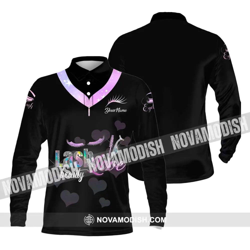 Unisex Shirt - Custom Name Shirt Lash Love Beauty Long Sleeve Polo / S T-shirt