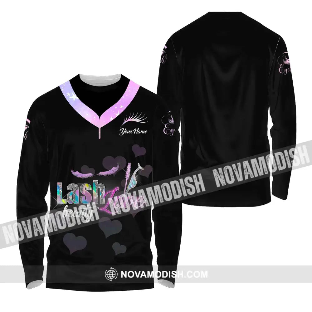 Unisex Shirt - Custom Name Shirt Lash Love Beauty Long Sleeve Shirt / S T-shirt