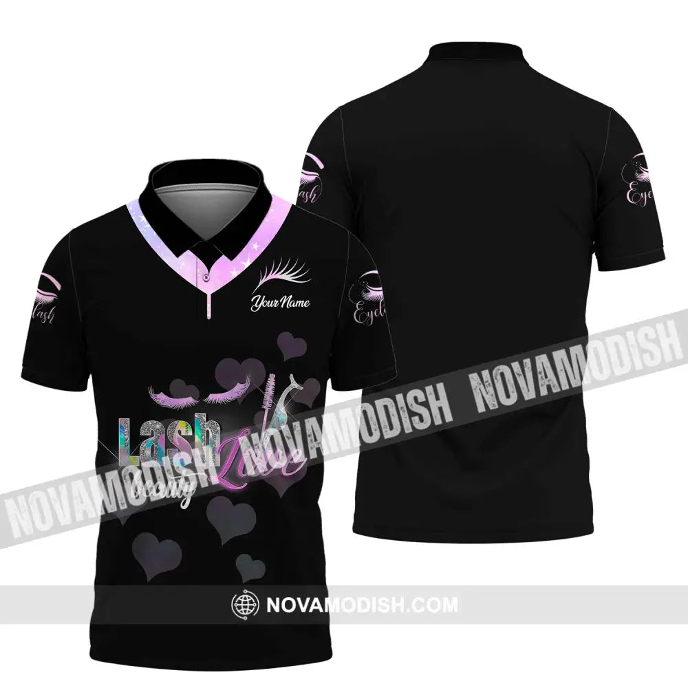 Unisex Shirt - Custom Name Shirt Lash Love Beauty Polo Shirt / S T-shirt