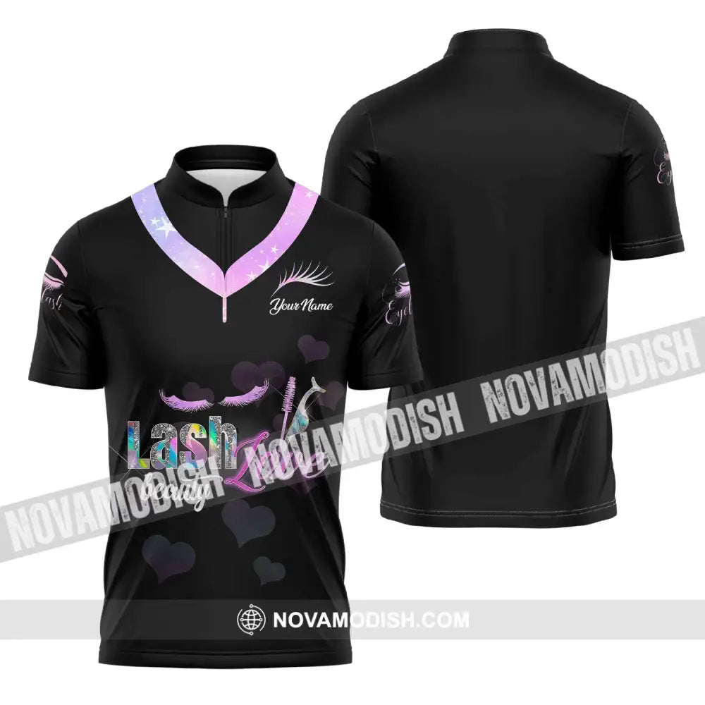 Unisex Shirt - Custom Name Shirt Lash Love Beauty Zipper Polo Shirt / S T-shirt