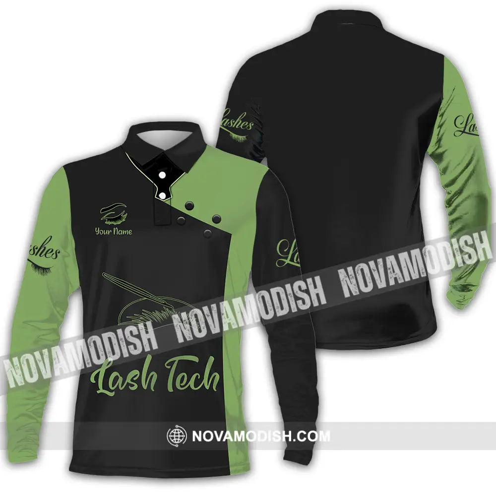 Unisex Shirt - Custom Name Lash Teach Forest And Black Shirt Long Sleeve Polo / S T-shirt
