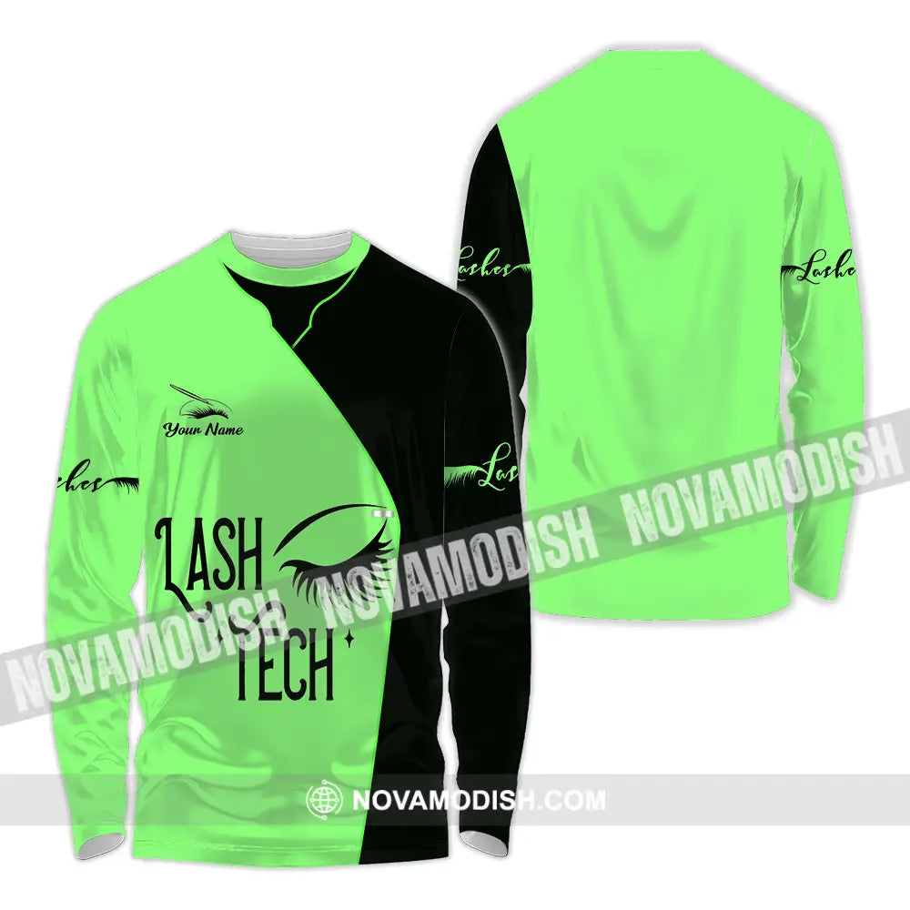 Unisex Shirt - Custom Name Lash Teach Light Green And Black Shirt Long Sleeve Shirt / S T-shirt