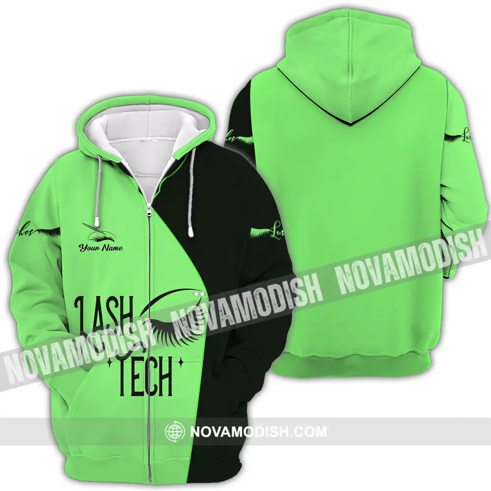 Unisex Shirt - Custom Name Lash Teach Light Green And Black Shirt Zipper Hoodie / S T-shirt