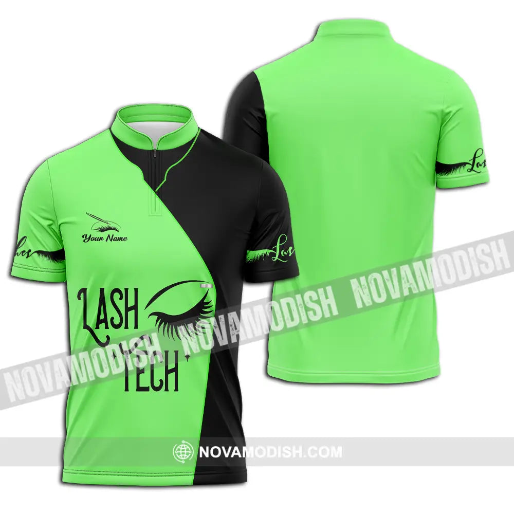 Unisex Shirt - Custom Name Lash Teach Light Green And Black Shirt Zipper Polo Shirt / S T-shirt