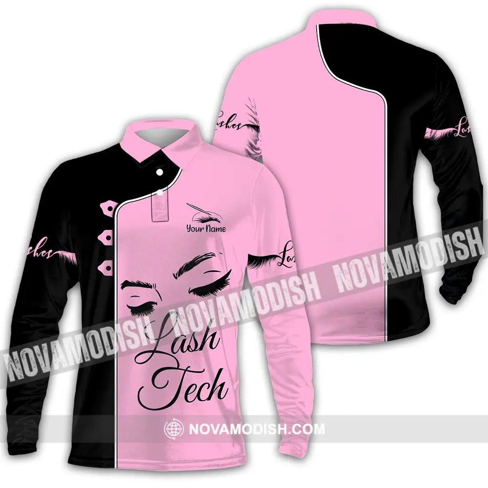 Unisex Shirt - Custom Name Lash Teach Pink And Black Shirt Long Sleeve Polo / S T-shirt