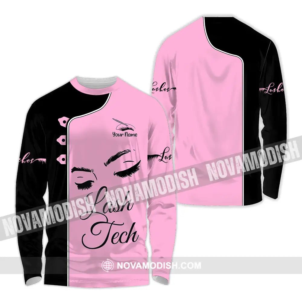 Unisex Shirt - Custom Name Lash Teach Pink And Black Shirt Long Sleeve Shirt / S T-shirt