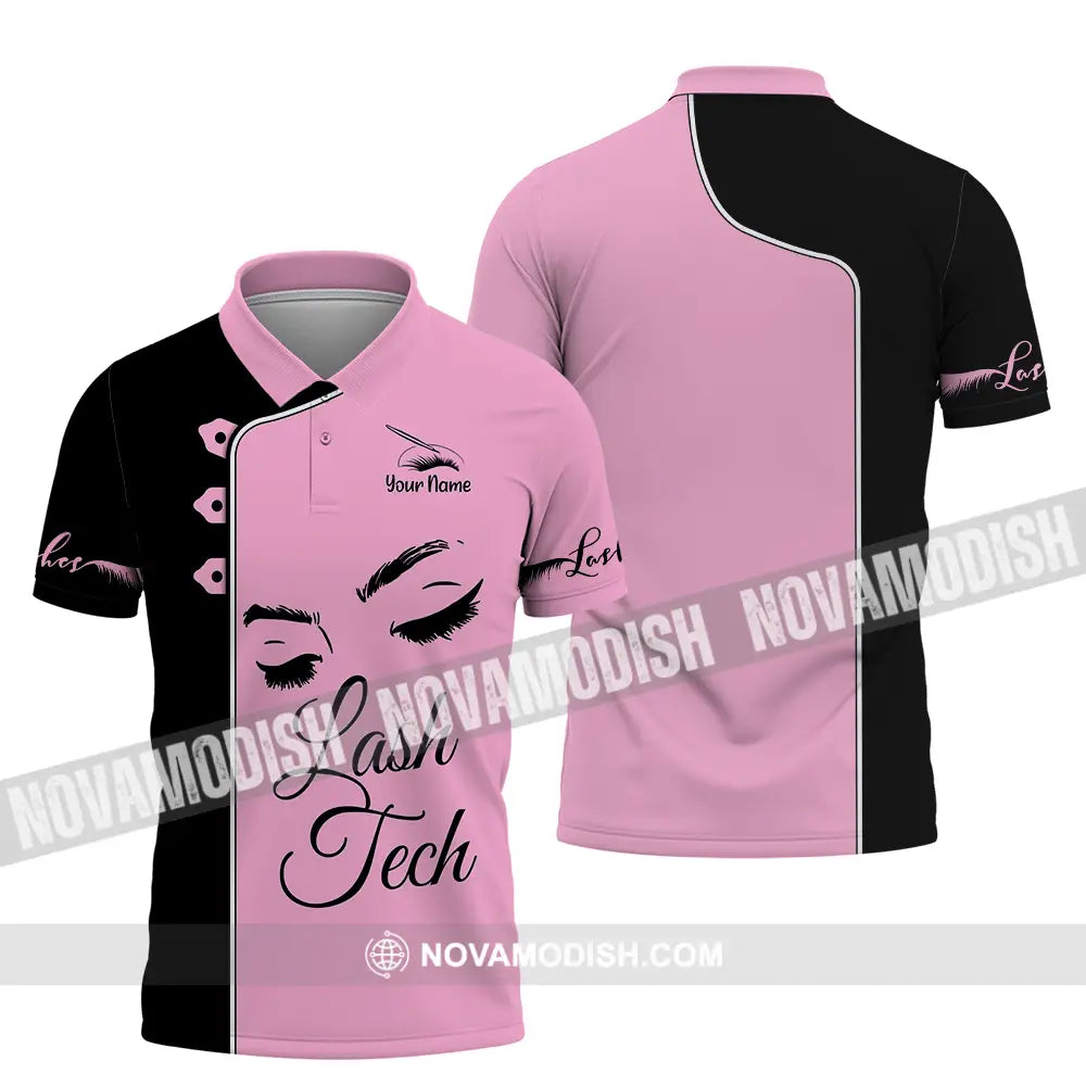 Unisex Shirt - Custom Name Lash Teach Pink And Black Shirt Polo Shirt / S T-shirt