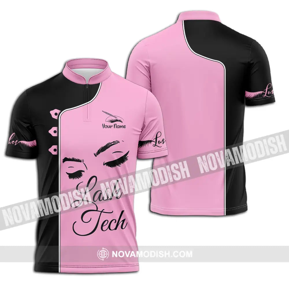 Unisex Shirt - Custom Name Lash Teach Pink And Black Shirt Zipper Polo Shirt / S T-shirt