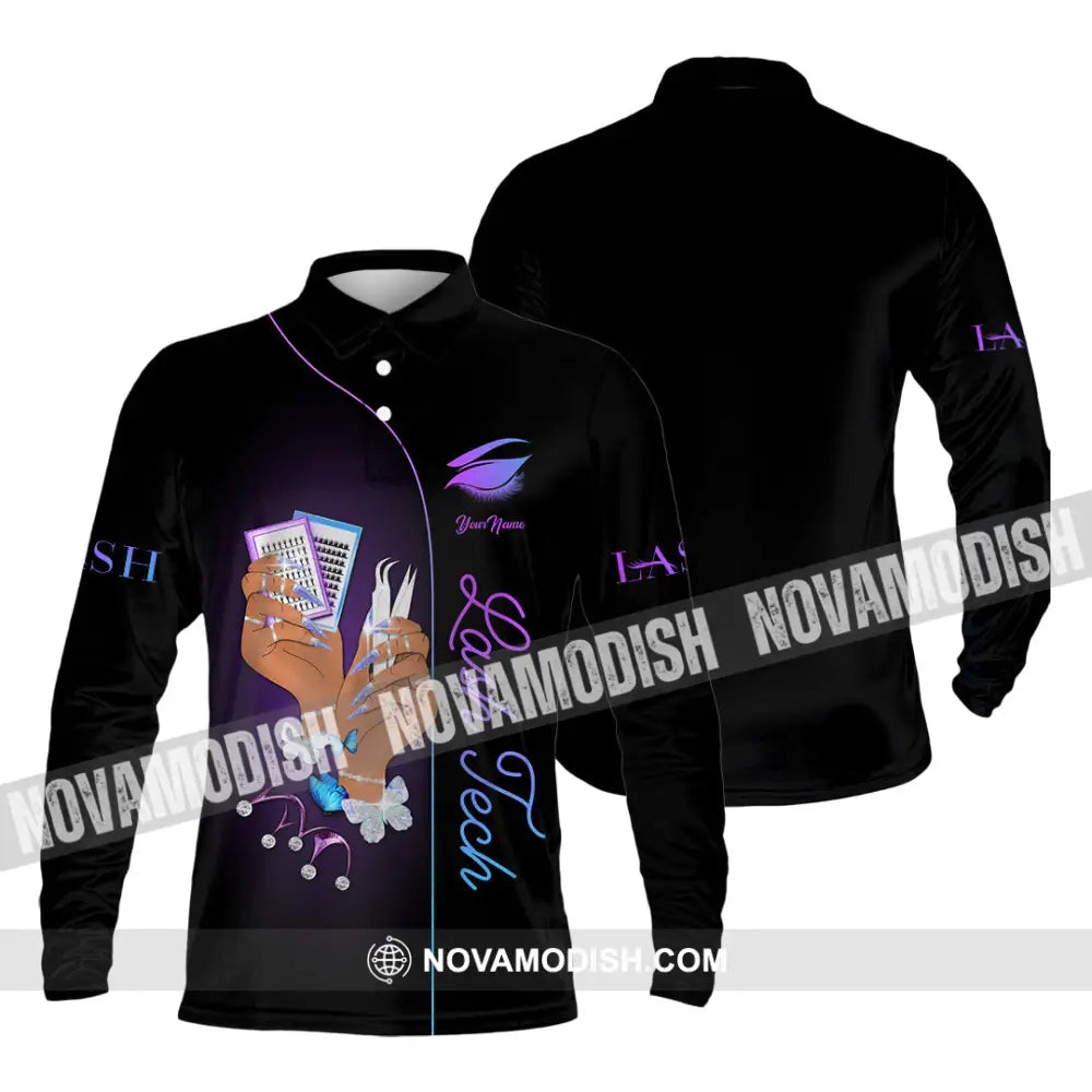 Unisex Shirt - Custom Name Shirt Lash Tech Long Sleeve Polo / S T-shirt