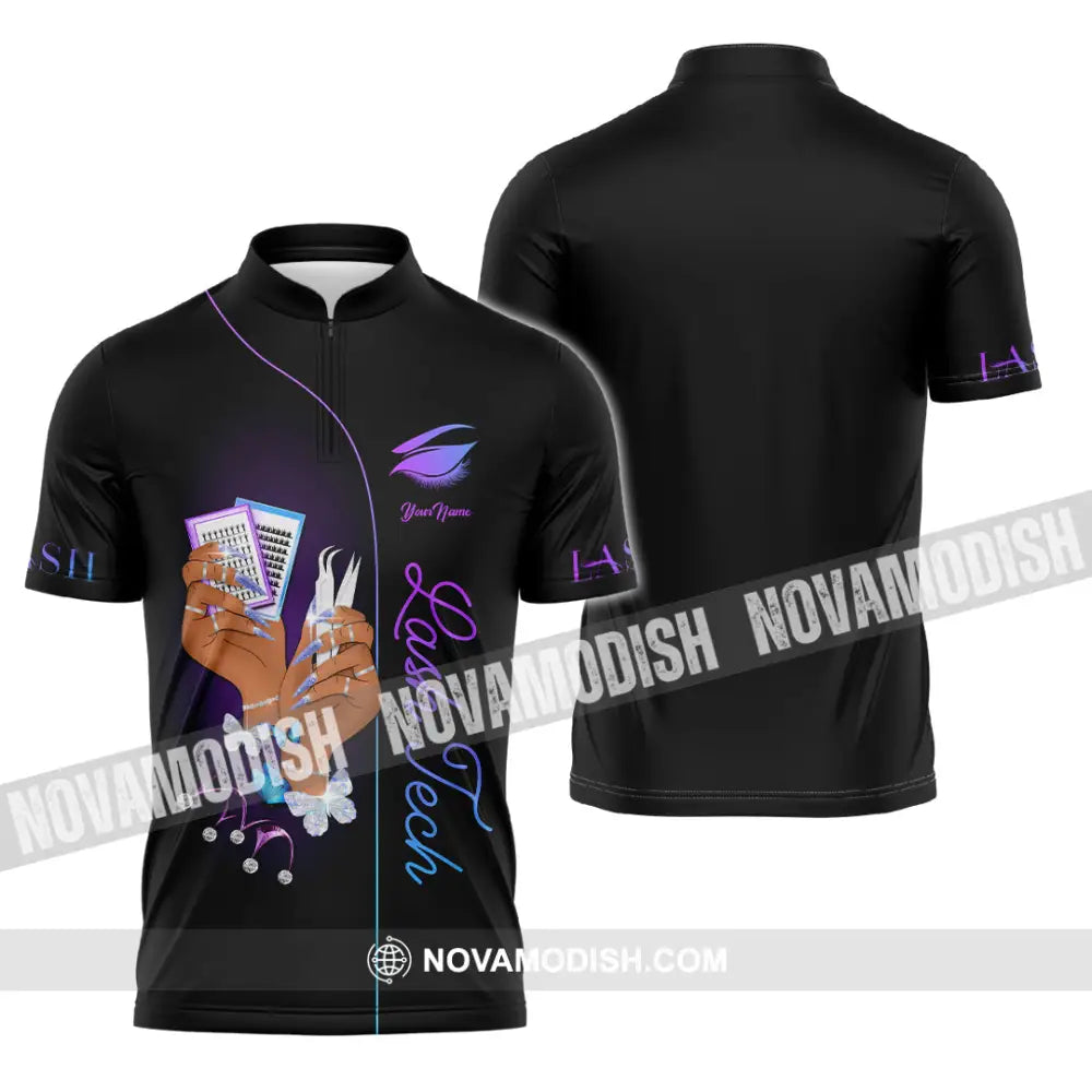 Unisex Shirt - Custom Name Shirt Lash Tech Zipper Polo Shirt / S T-shirt