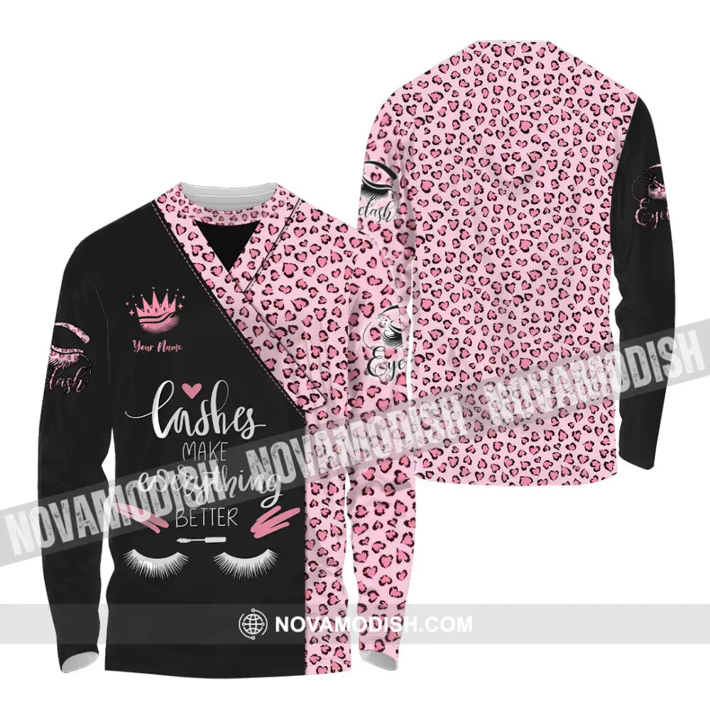 Unisex Shirt - Custom Name Lashes Make Everything Better Shirt Long Sleeve Shirt / S T-shirt