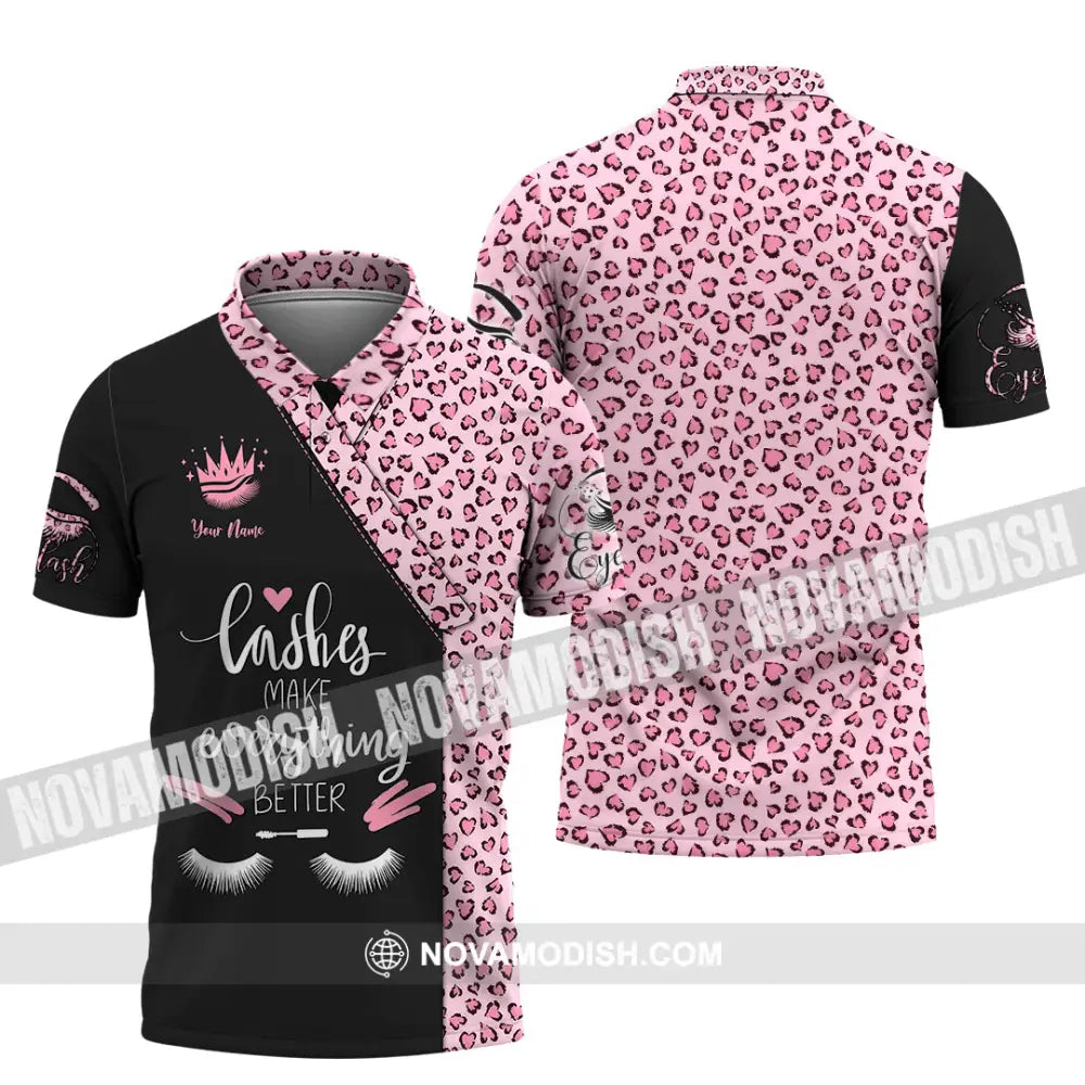 Unisex Shirt - Custom Name Lashes Make Everything Better Shirt Polo Shirt / S T-shirt