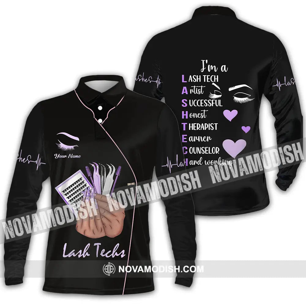 Unisex Shirt - Custom Name Shirt Lashes Teaching Long Sleeve Polo / S T-shirt