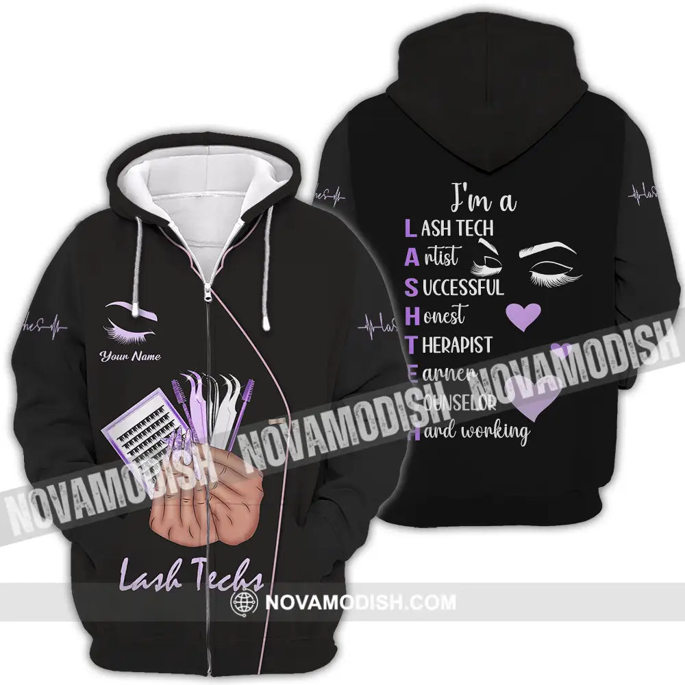Unisex Shirt - Custom Name Shirt Lashes Teaching Zipper Hoodie / S T-shirt