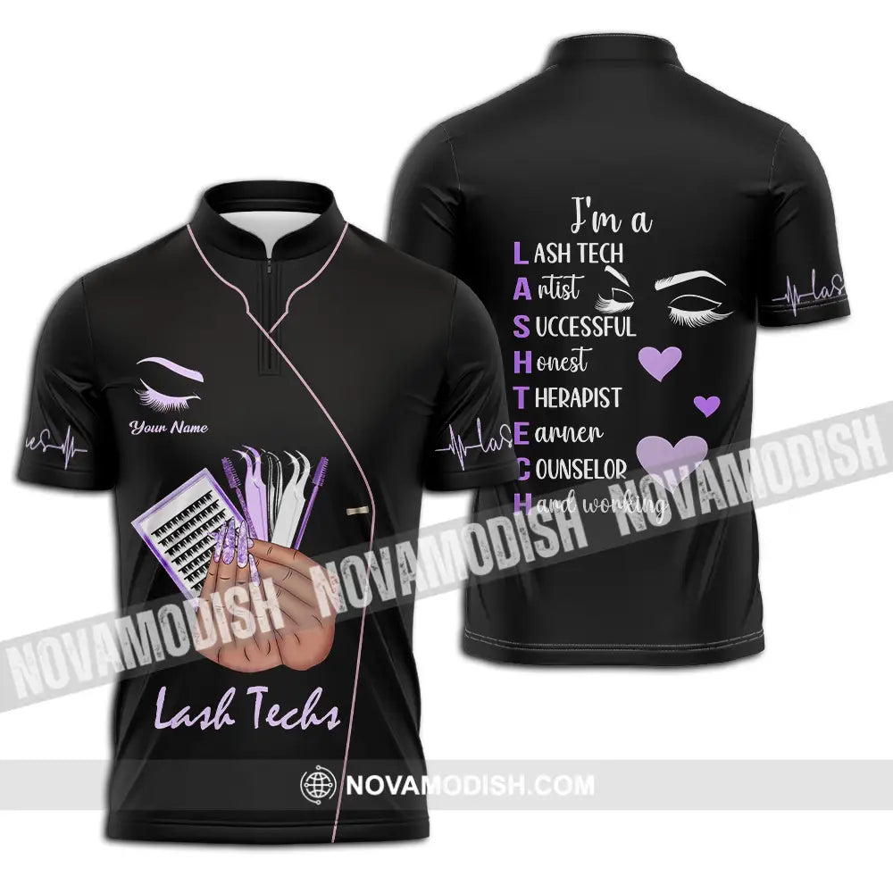 Unisex Shirt - Custom Name Shirt Lashes Teaching Zipper Polo Shirt / S T-shirt