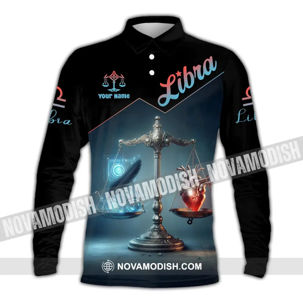 Unisex Shirt - Custom Name Libra Long Sleeve Polo / S T-Shirt