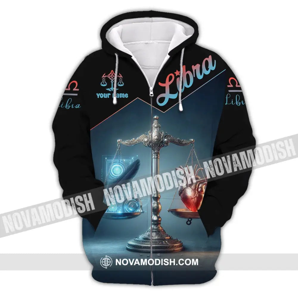 Unisex Shirt - Custom Name Libra Zipper Hoodie / S T-Shirt