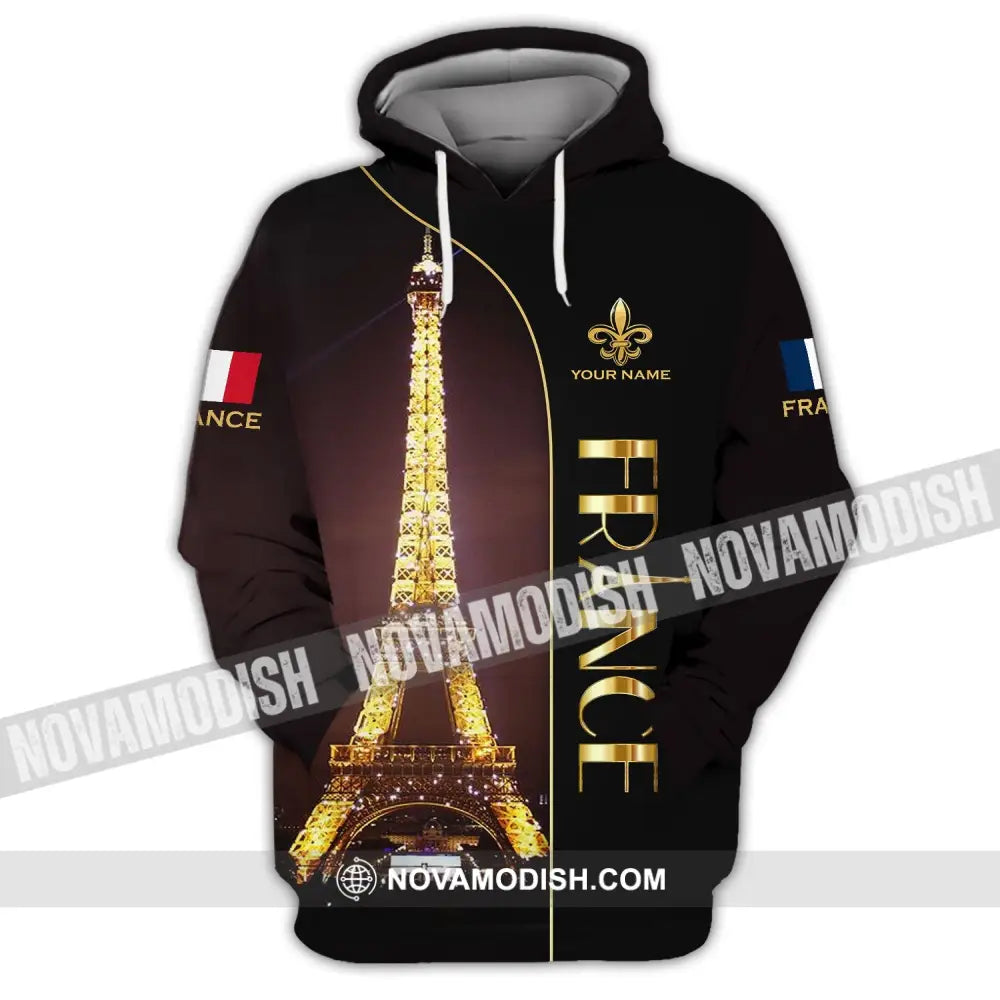 Unisex Shirt - Custom Name Shirt - Light Eiffel Tower France Shirt Hoodie / S T-shirt