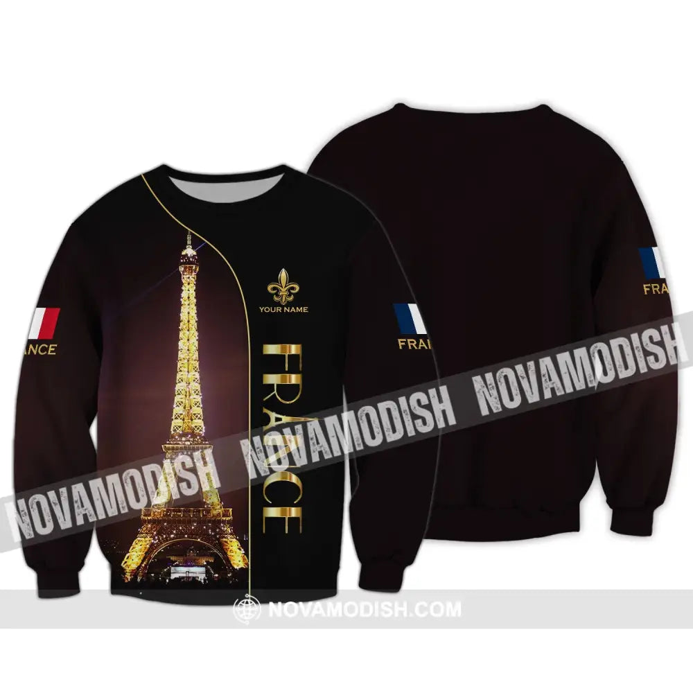 Unisex Shirt - Custom Name Shirt - Light Eiffel Tower France Shirt Long Sleeve / S T-shirt