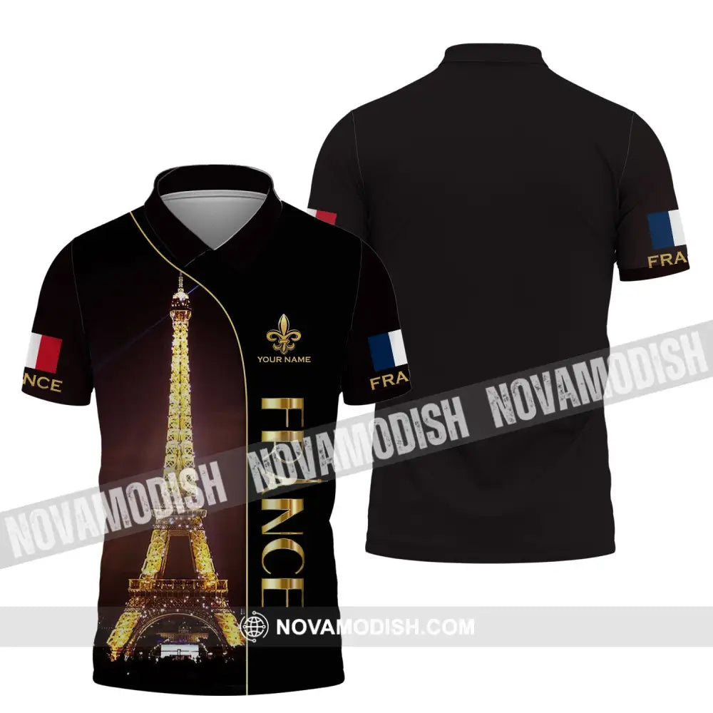 Unisex Shirt - Custom Name Shirt - Light Eiffel Tower France Shirt Polo Shirt / S T-shirt