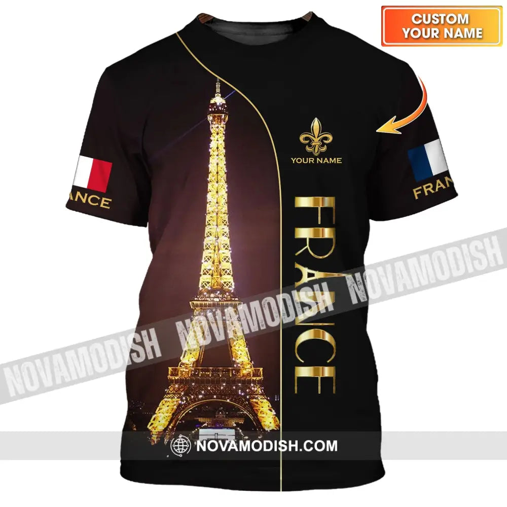 Unisex Shirt - Custom Name Shirt - Light Eiffel Tower France Shirt T-shirt