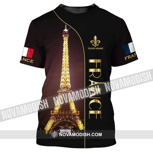 Unisex Shirt - Custom Name Shirt - Light Eiffel Tower France Shirt T-Shirt / S T-shirt