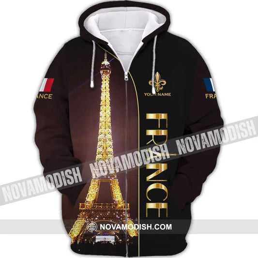 Unisex Shirt - Custom Name Shirt - Light Eiffel Tower France Shirt Zipper Hoodie / S T-shirt