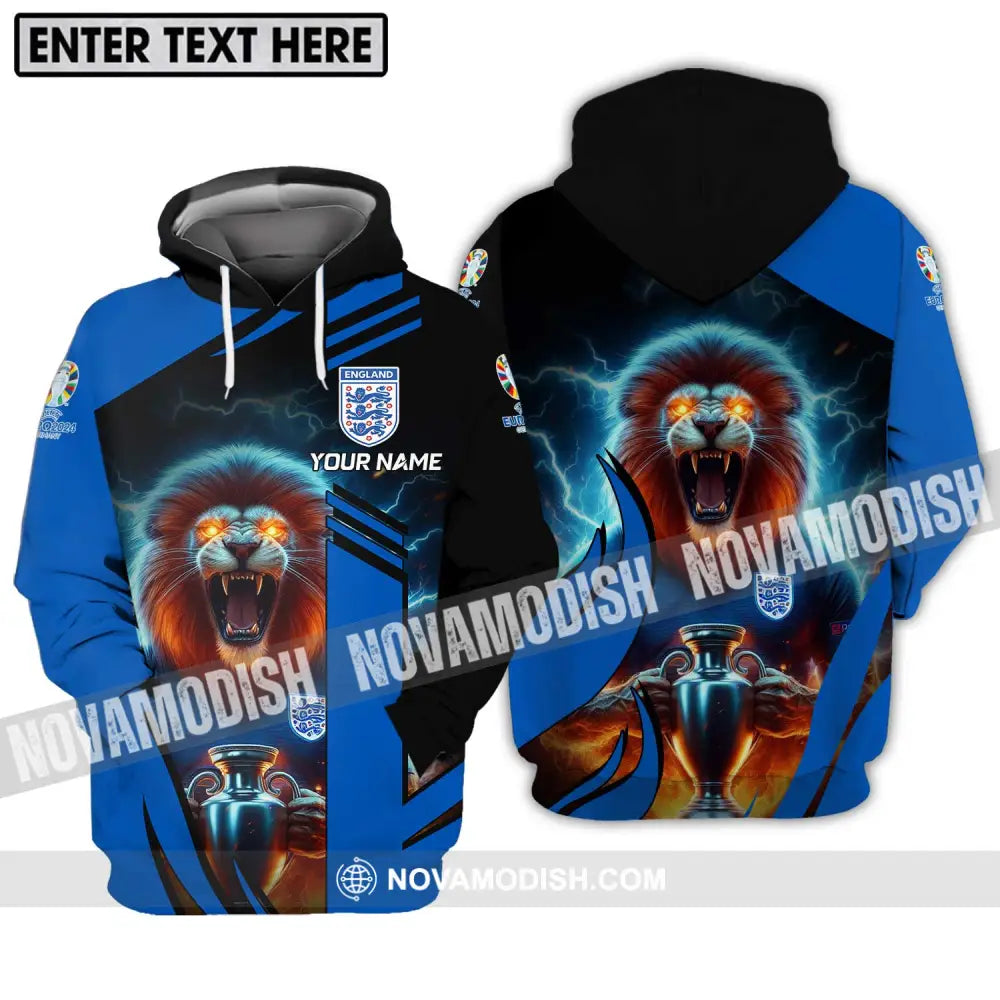 Unisex Shirt - Custom Name Lion And Cup England Euro 2024 Team Hoodie / S T-shirt
