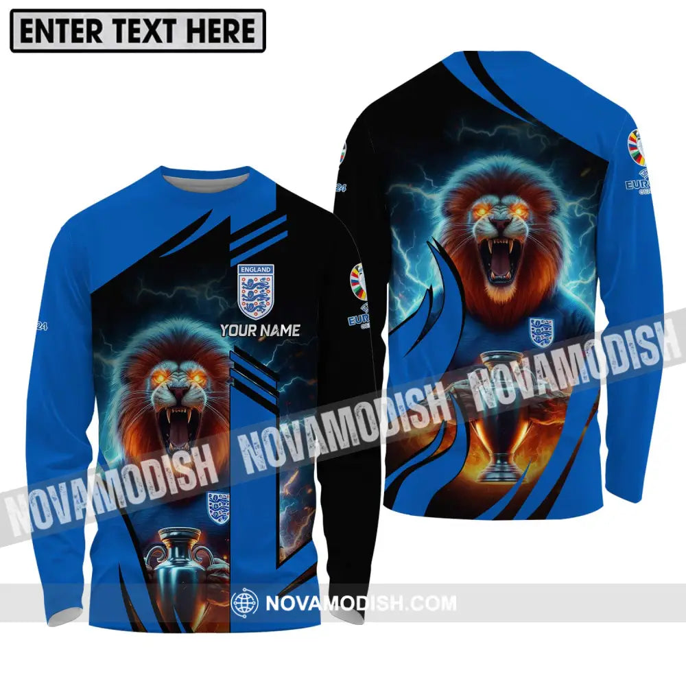 Unisex Shirt - Custom Name Lion And Cup England Euro 2024 Team Long Sleeve Shirt / S T-shirt